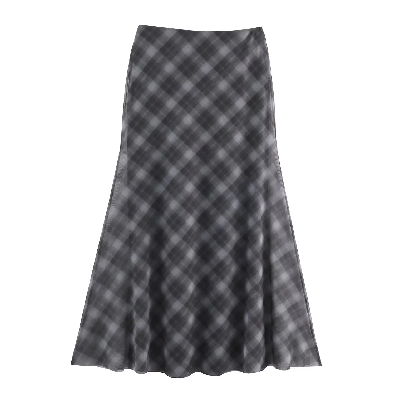 Women Tulle Plaid Long Skirt Sets Or Female Fashion Pleated Long Sleeve Blouse Pullover Top Or Ladies' Vintage Fishtail Skirt