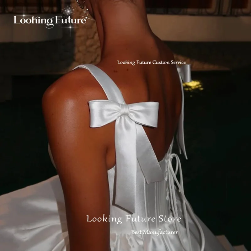 Simple Square Collar Satin Mini Wedding Dress Spaghetti Straps Ball Gowns 2025 Pleat Bow Backless Lace Up Short Gowns Customized 12 S26d811f9bd7d4c2eb157ad421a7a8cb5N