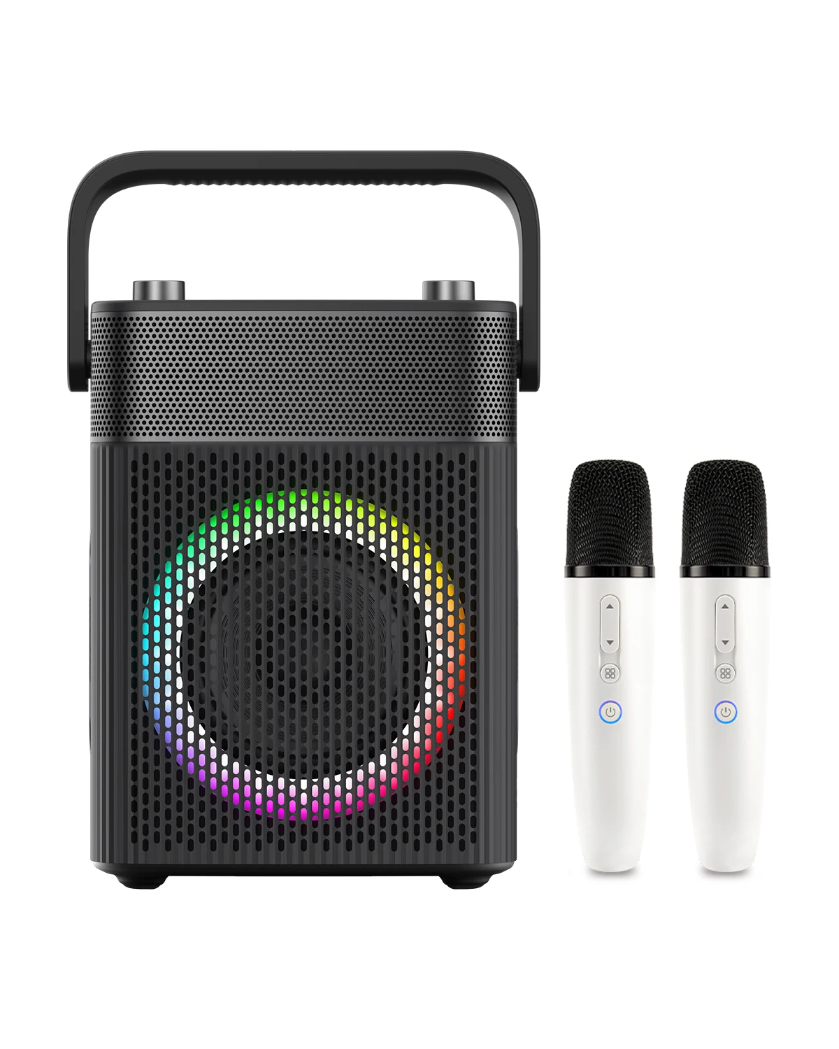

Karaoke Machine with 2 Wireless Microphones , Portable Bluetooth Speaker with Light, Rechargeable Battery, IPX4 Waterproof