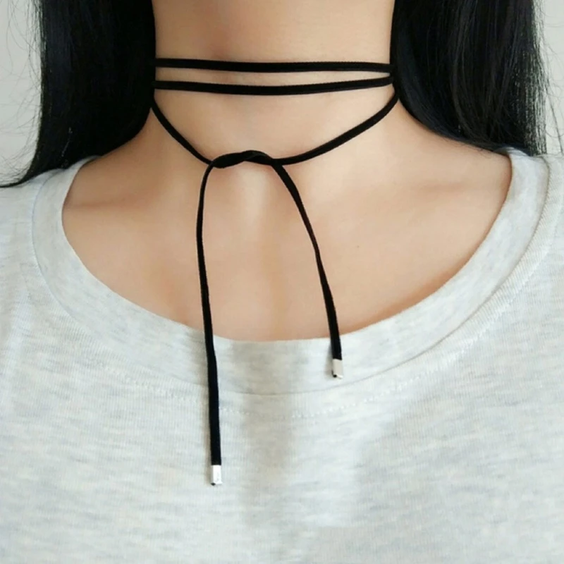 Fashion Wrap Choker Tie-up Necklace Long Black Choker Collar