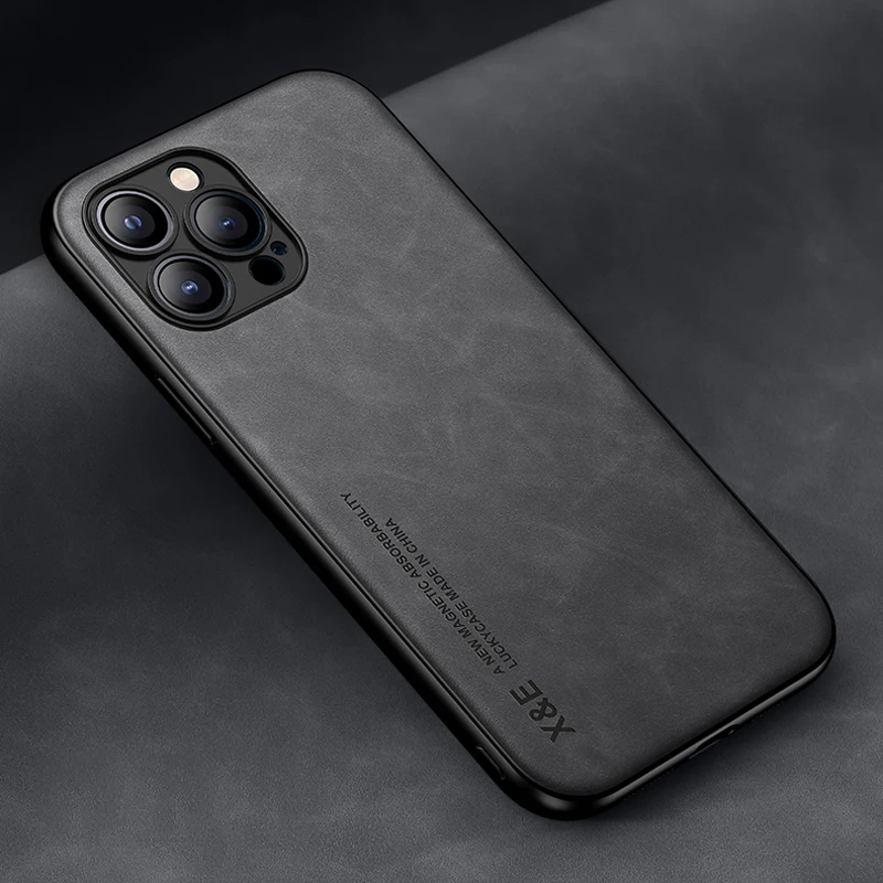 Luxury Leather Phone Case with Metal Plate Support