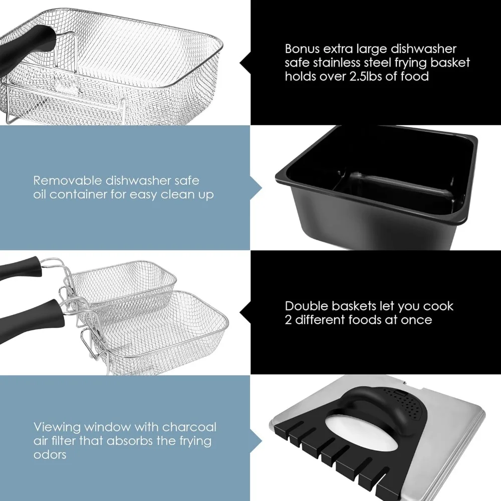 Description Picture 5 of itemElite Gourmet EDF-401T Electric Immersion Deep Fryer 3-Baskets, 1700-Watt,Free , Stainless Steel and Black