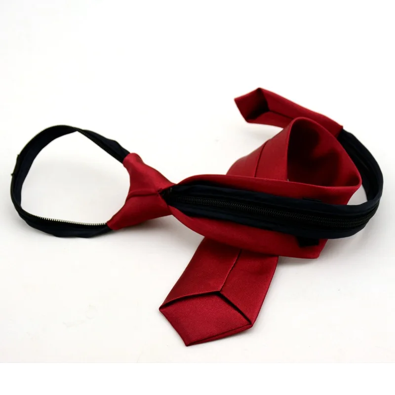 Pre-tied Neck Tie for Girls Boys Kid Skinny Zipper Lazy Red Solid Color Slim Narrow Bridegroom Party