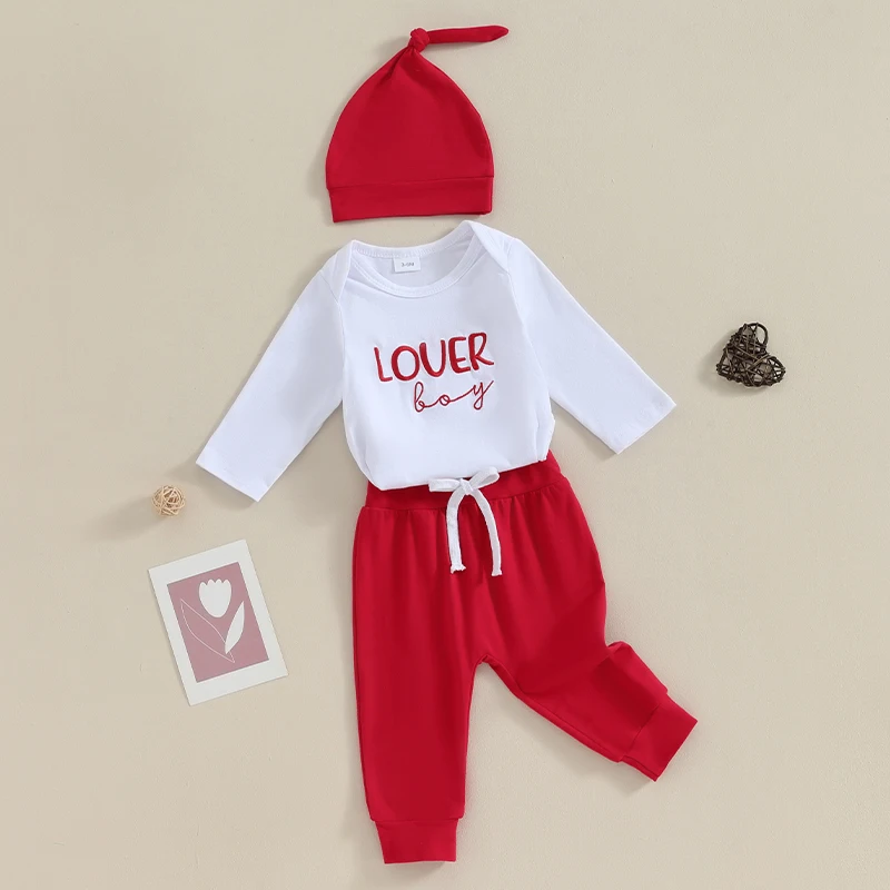 

My First Valentines Day Outfit Infant Baby Boy Valentine s Day Clothes Embroidery Long Sleeve Romper Pants Outfits