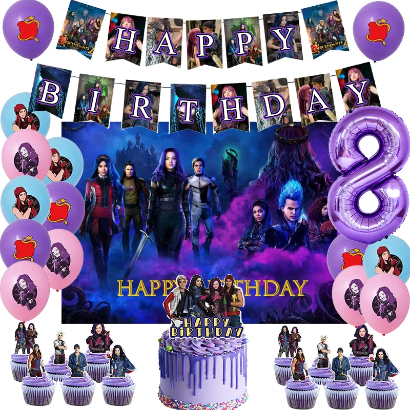 

Disney Descendants 2 Theme Birthday Party Decoration Balloon Backdrop Cake Topper Party Supplies Baby Shower