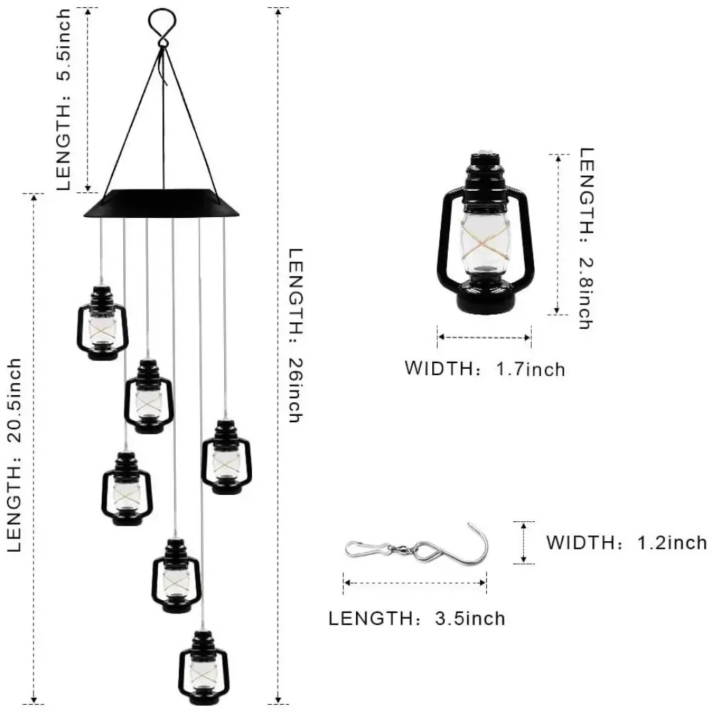 1pc Solar Wind Chime Kerosene Bottle Shape Wind Bell for Home Porch Garden Decoration Hanging Lantern Outdoor Decoration