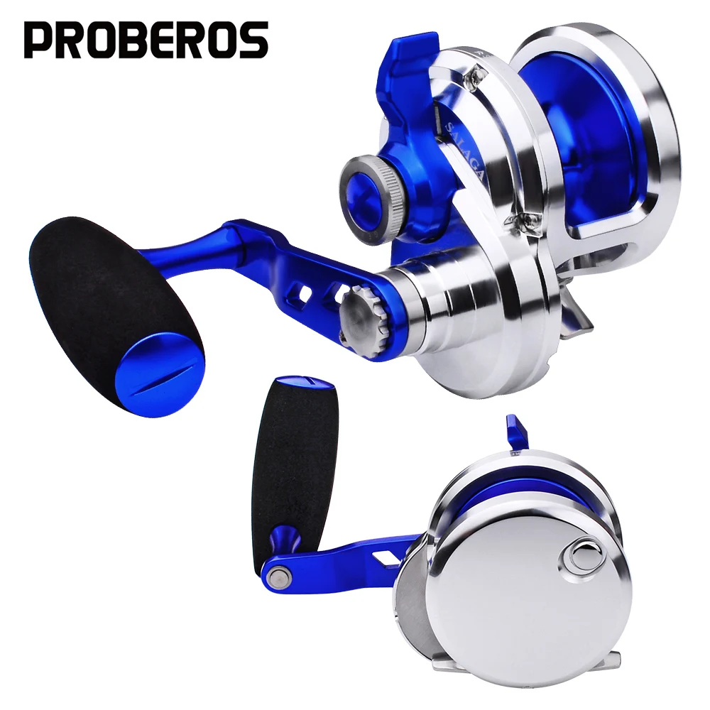 

PROBEROS 5.7:1 High Speed Jigging Reels (Left/Right-Hand) Trolling Reels Aluminum Blue Color CNC Machined Sea Fishing Reels