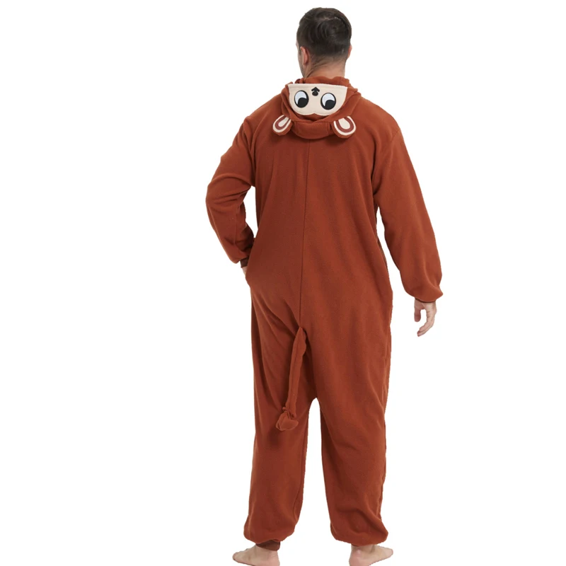 Monkey adult Unisex Animal Costume Role Play Game Costume Jumpsuit Halloween Christmas Party Cartoon Pajamas with Hood