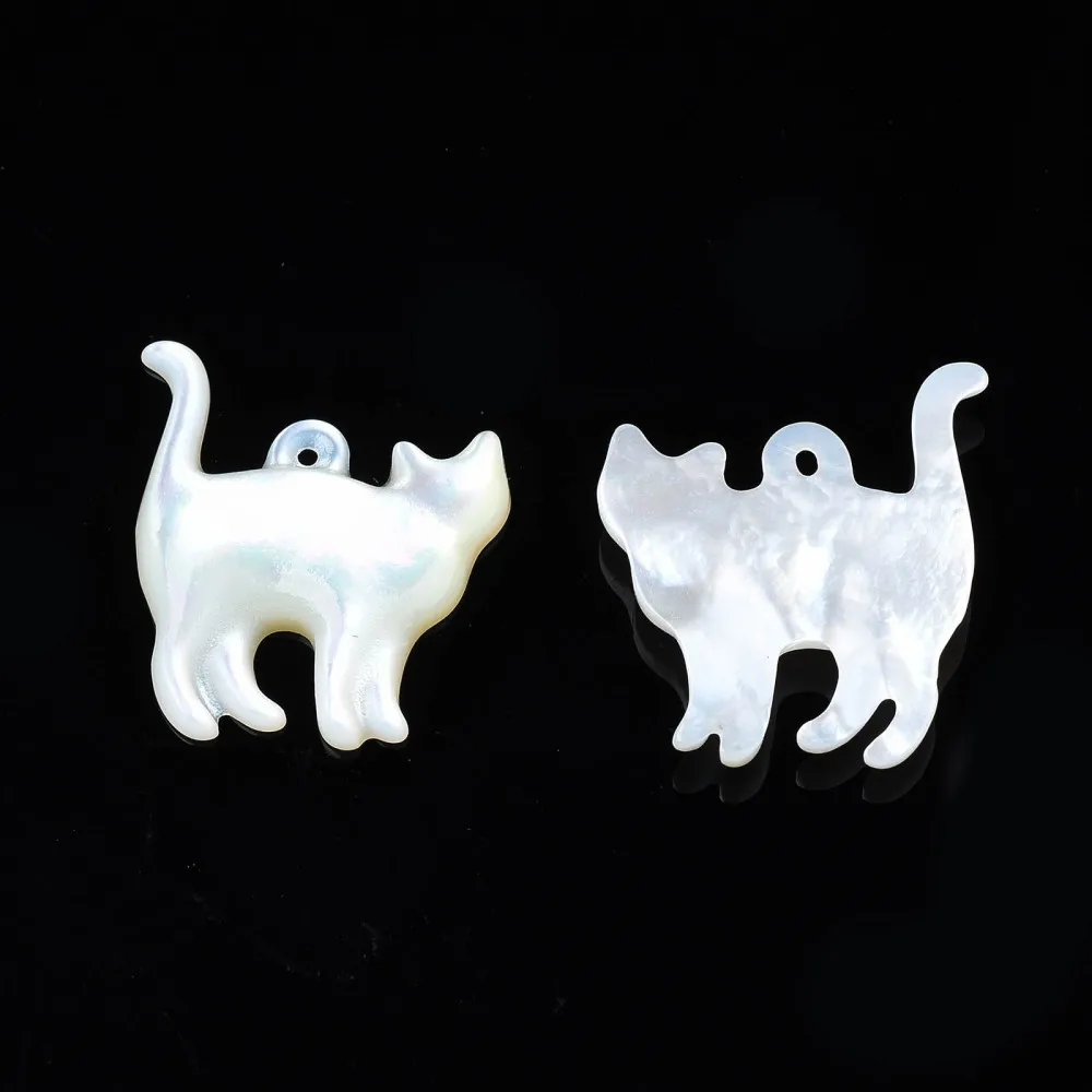 5pcs Natural Shell Cat  Pendants White Cute Cat Charms Pendant for jewelry making necklace crafts decor,17x14x2mm, Hole: 0.6~1mm