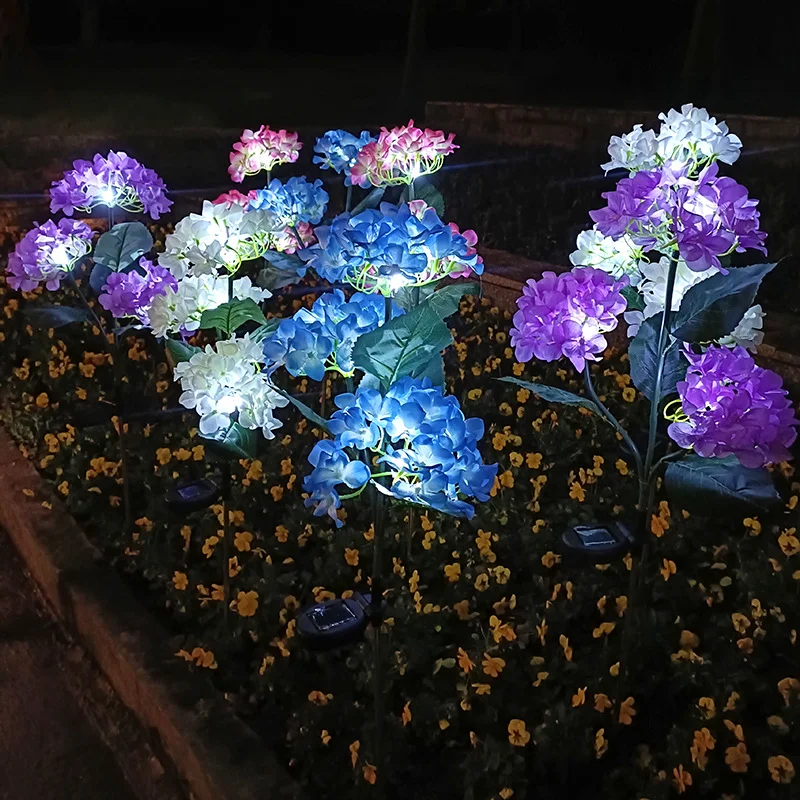 2Pcs Garden Solar Lights Outdoor Hydrangea Rose Flower Lawn Led Lamps For Patio Yard Solar Lighting Holiday Party Outside Decor