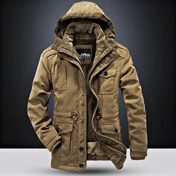 Men's Waterproof Hooded Parka - Thicken Winter Overcoat with Fur Trim - XXXL (Khaki)