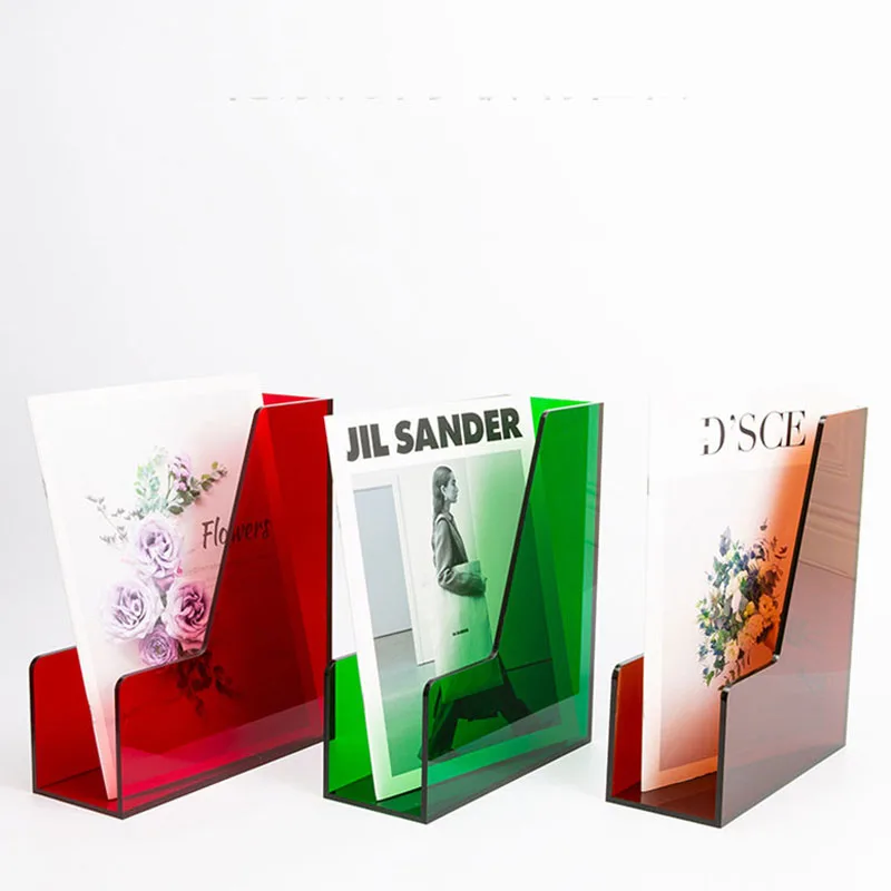 Iridescent Colorful Acrylic folder file holder Transparent Ins-Style desk basket shelf frame storage box paper shelf 5