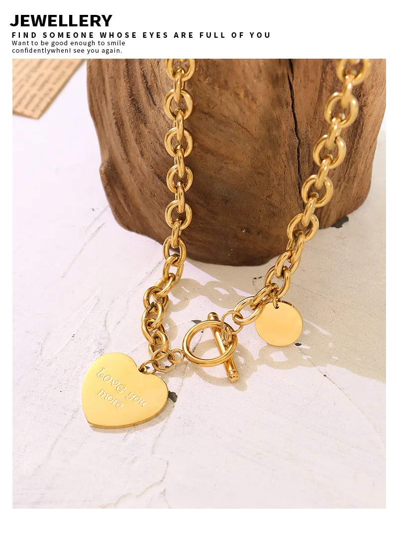 Hip Hop Dicke Kette Runde Herz Anhänger Halskette Damen Mode Schmuck Zubehör Edelstahl Beliebte Produkte – Detail 9