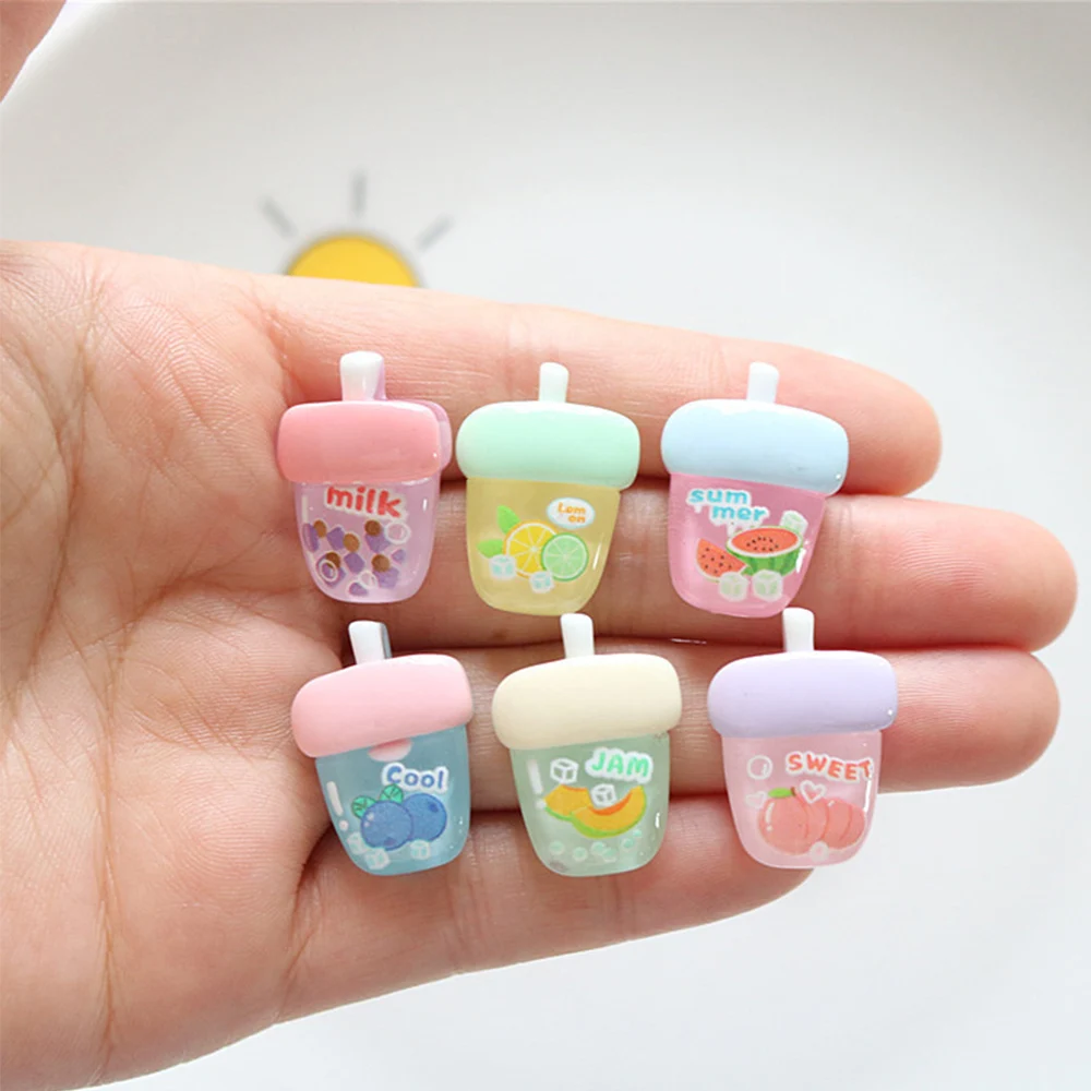 

10PCS Kawaii Juice Bottle Series Miniature Flat Back Resin Cabochons For Hairpin Scrapbooking DIY Home Decor Craft Accessories