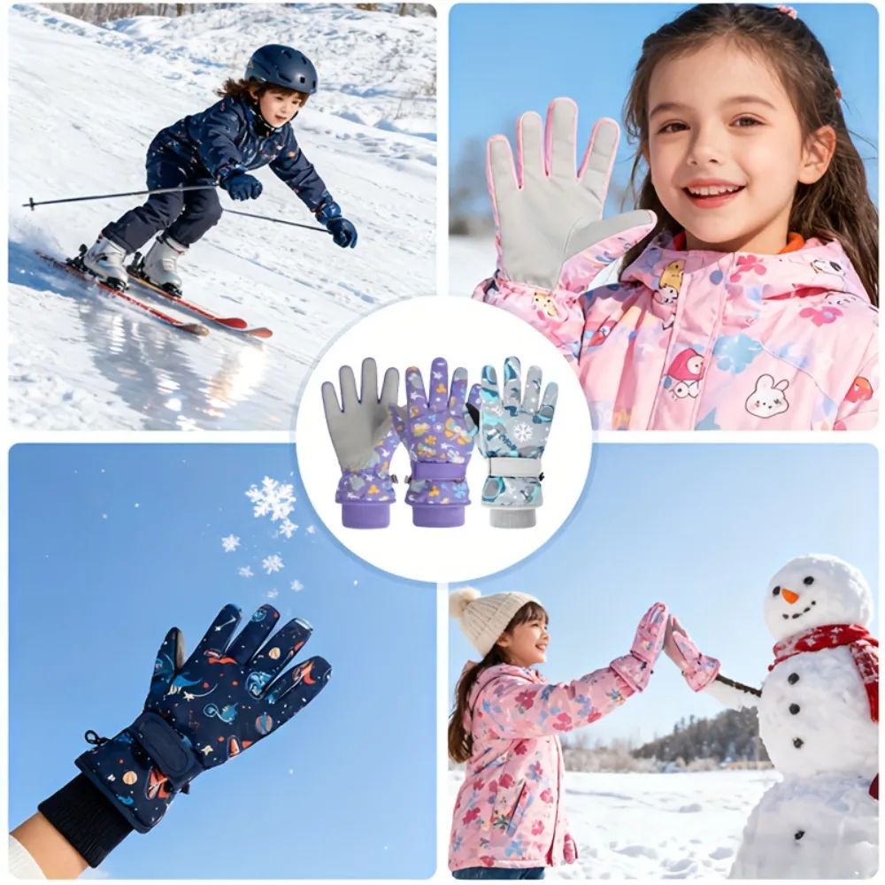Children's Waterproof Winter Ski Gloves with Fleece Lining and Adorable Designs