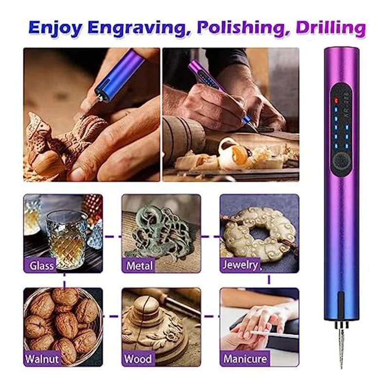 Electric Engraving Pen Kit Cordless Rechargeable Grinding Pen DIY Rotaryetching With 36 Bits For Carving Glass