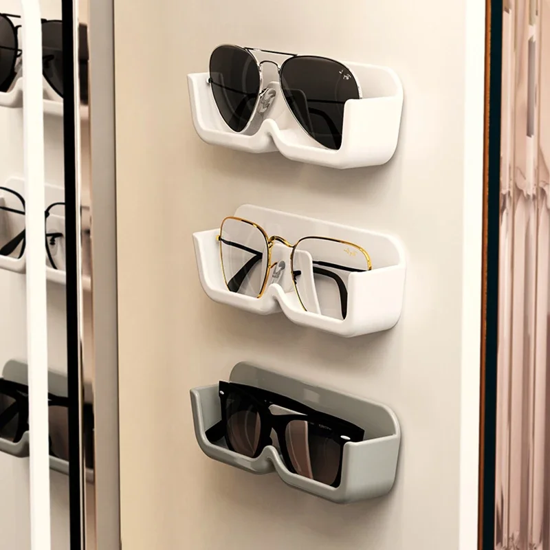 Description Picture 2 of itemSelf Adhesive Wall Mounted Glasses Storage Box Perforated Sunglasses Display Rack Plastic Hanging Home Organizing Storage Rack