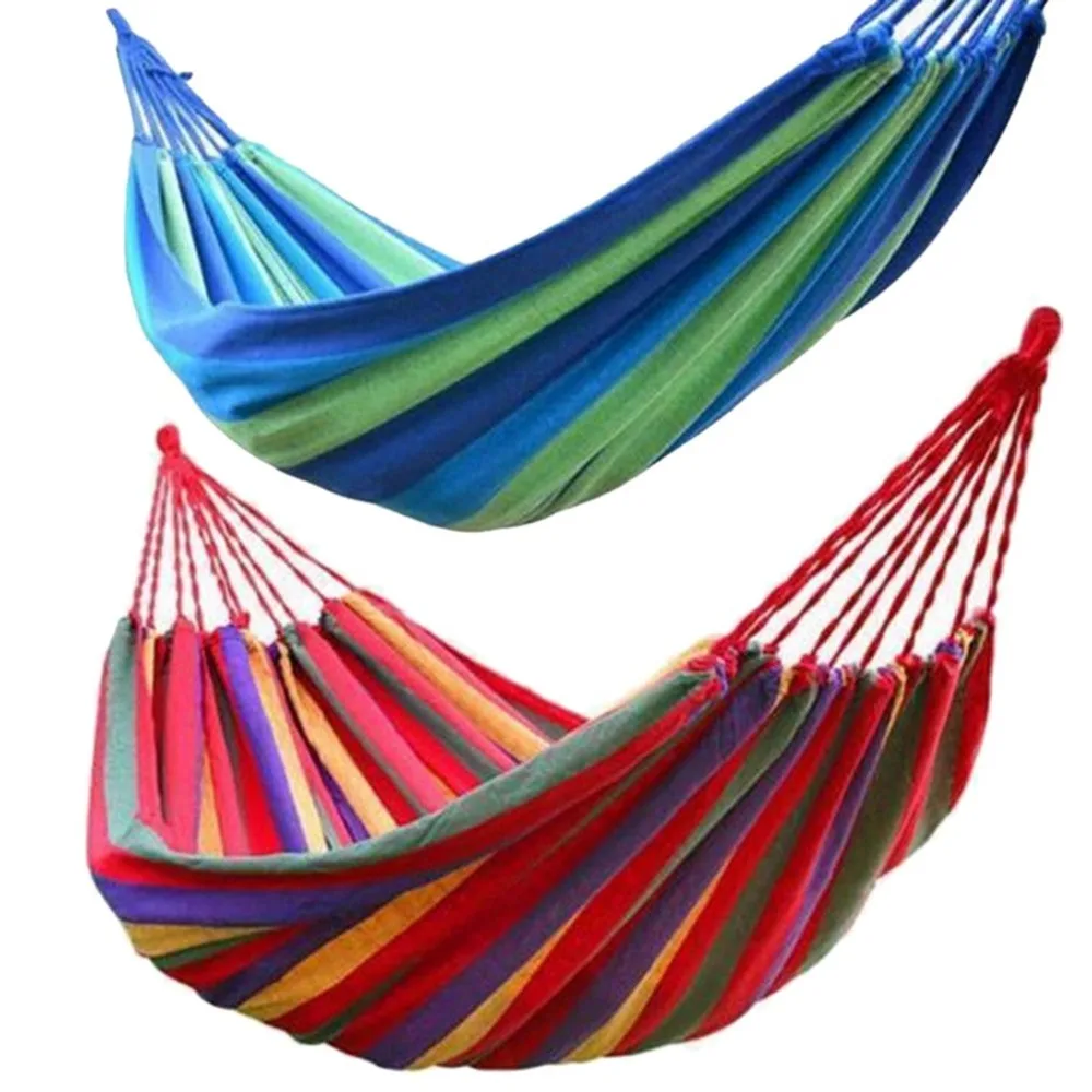 Description Picture 2 of item280x80cm 2 Person Portable Striped Hammock Outdoor Camping Leisure Bed Thickened Canvas Hanging Bed Sleeping Swing Hammock Chair