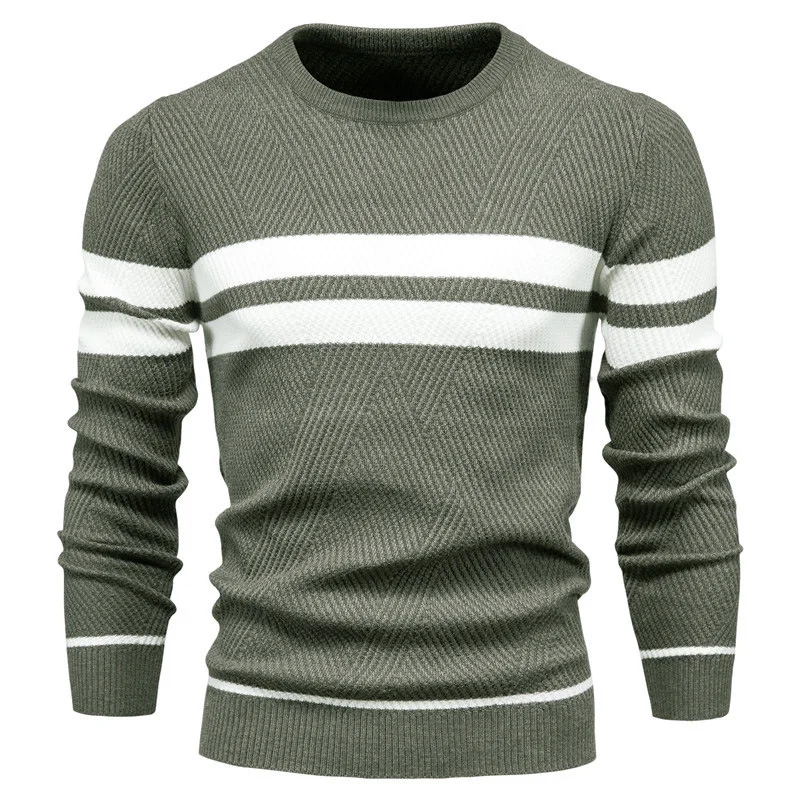 

Новинка 2023, Модный высококачественный дизайнерский брендовый мужской вязаный Повседневный Полосатый пуловер, свитер с круглым вырезом, зимний джемпер