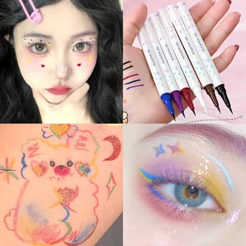 컬러풀 리퀴드 펜슬, 방수, 오래 지속됨, 착용하기 쉬운 매트 아이라이너, 블랙, 블루, 레드, 화이트, 퍼플, 브라운 아이라이너
