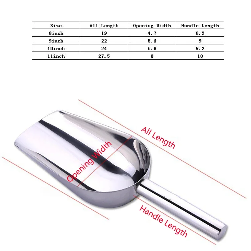 8/9/10/11inch Kitchen Stainless Steel Ice Shovel Scoop Pet Food Feeder