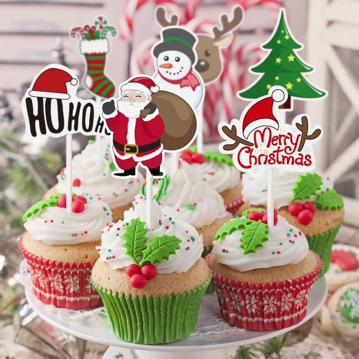 8/16Pcs Cartoon Christmas Cake Topper Santa Claus Xmas Tree Cupcake Topper for New Year Party Xmas Cake Decoration 2024 Navidad