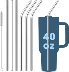 Eco - Friendly Stainless Steel Reusable Straw Set with Cleaning Brush (6 Straws for 40oz)