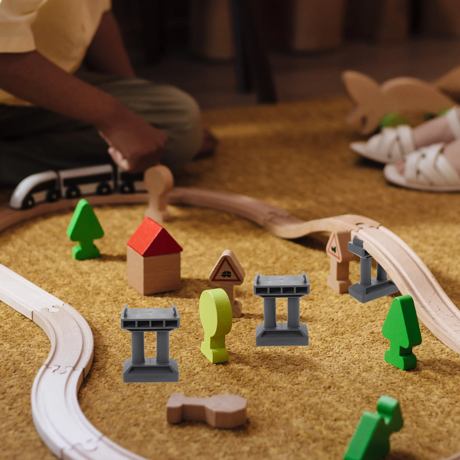 Wooden Train Track Accessories Train Bridge Pier Track Railway Accessories Multi Level Support Risers High Level Blocks Wooden for electric train set