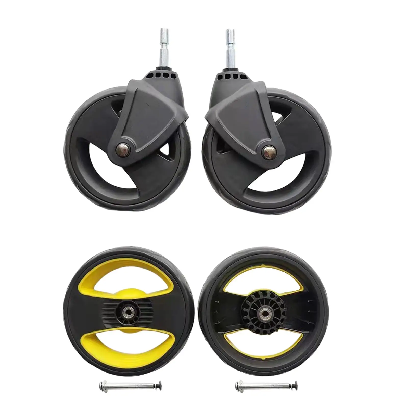 2x Pushchair Spare Parts Accessories Universal Pram Tire Wheel Replacement Swivel Wheel Rubber Trolley Set,pushchair spare parts