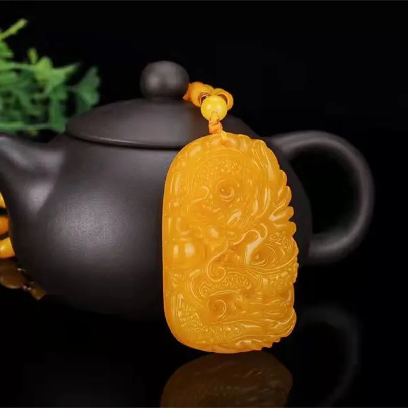 Hand Carved Gebi Yellow Dragon Jade Chinese Mythology Fine Natural Pendant Delivery Chain Necklace Protector Jewelry