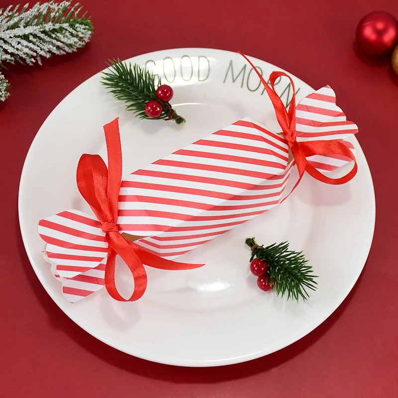 Description Picture 3 of item10PCS Joyful Red Striped Candy Shaped Boxes Wedding Favor Gift Boxes With Ribbon Kids Christmas Birthday Party Cracker Box Decor