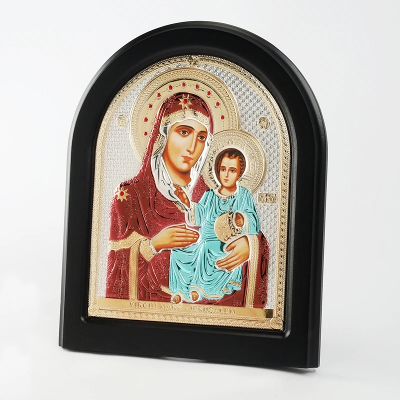 Coloured religious Orthodox silver ICONS Aluminum frame plated 925 sterling silver Vigin Mary And chirsts Jesus Church Supplies