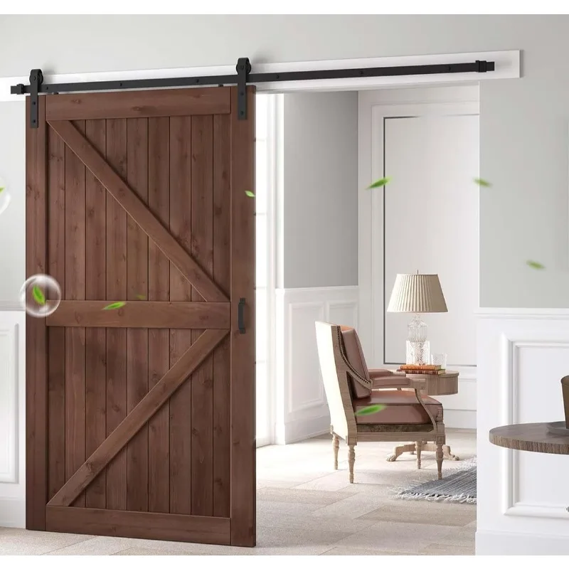 48x84" Sliding Barn Door Panel with 8ft Hardware Kit and Handles Coffee  Easy DIY Assembly Perfect for Warehouses  Bedrooms 2