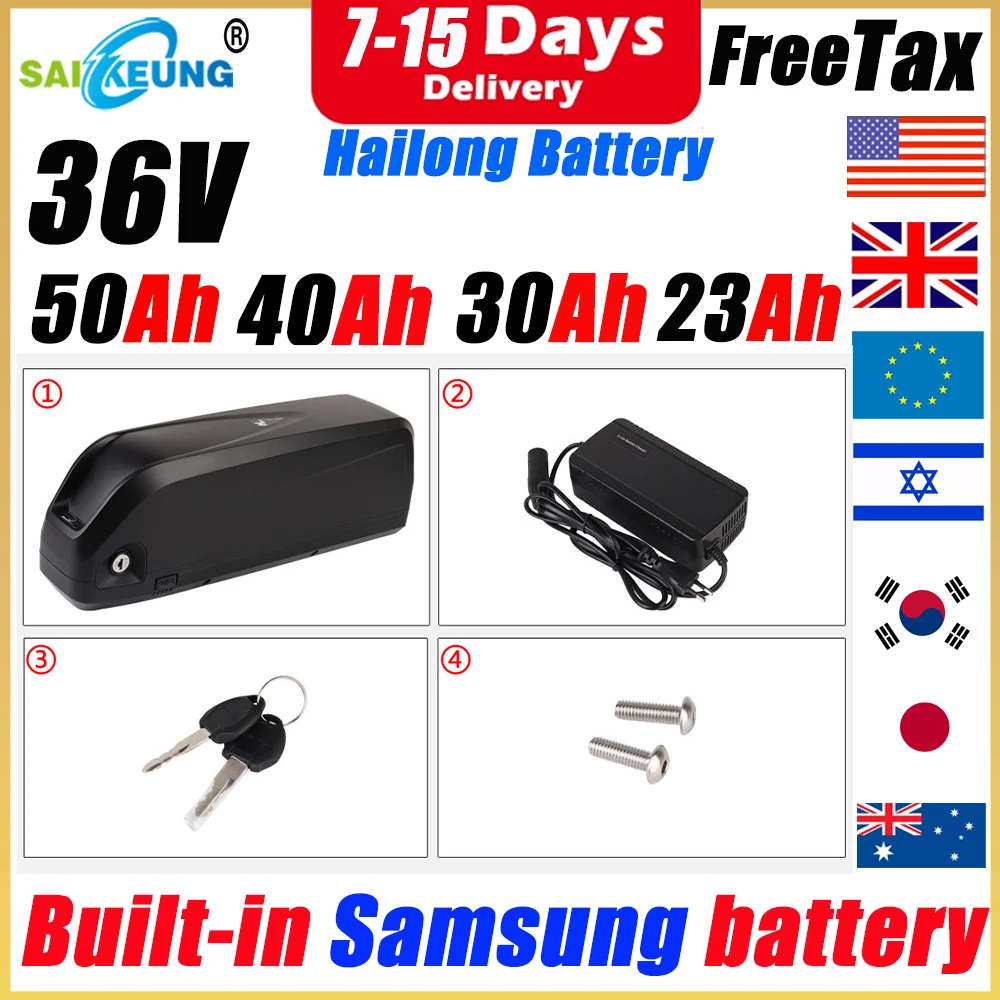 Hailong 36V E-Bike Batterie Velo Electrique Battery Pack Bateria Batterie Bici Elettrica Ebike 20Ah 23Ah 30Ah 40Ah 50Ah Batteria