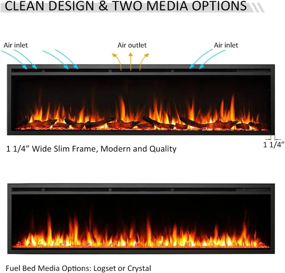 Austin in Wall Recessed & Wall Mounted Electric Fireplace (72") 5.78"D X 72"W X 18.91"H MULTI FLAME COMBINATIONS 3
