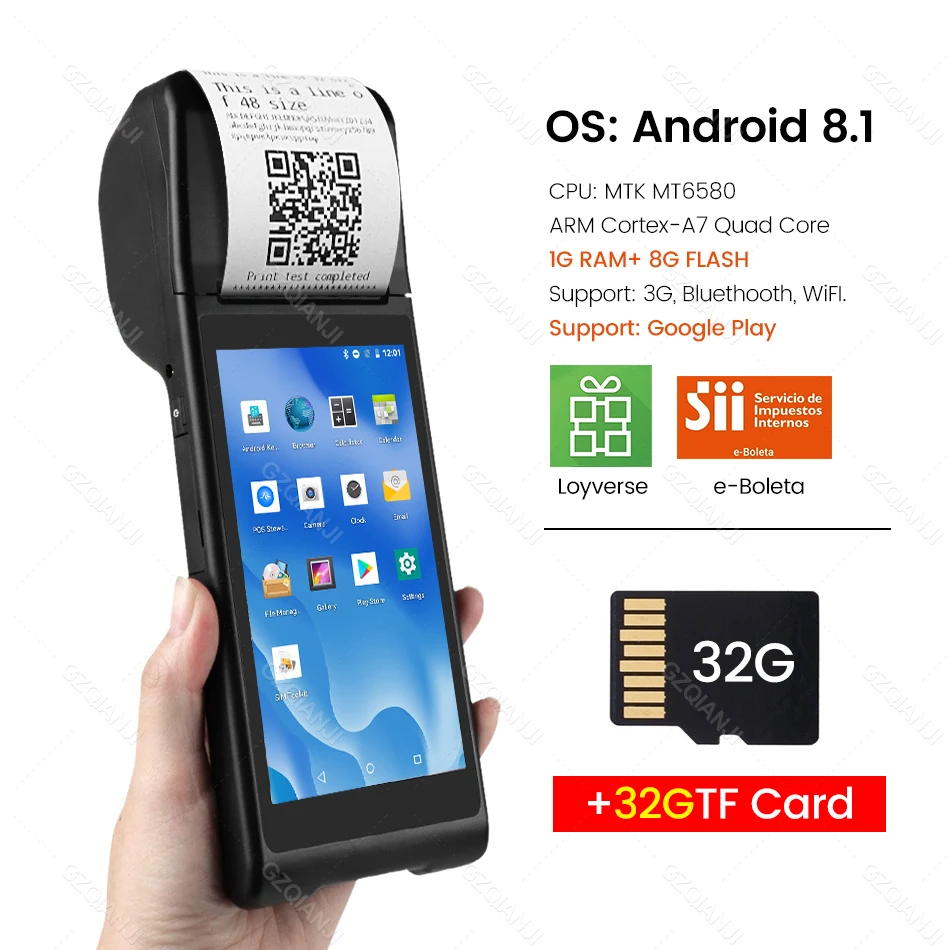 best mini thermal printer Android 8.1 PDA Terminal POS Machine 5.5 Inch Touch Screen Built-in 58mm Bluetooth Thermal Receipt Printer Support Wifi GPS pocket photo printer Printers