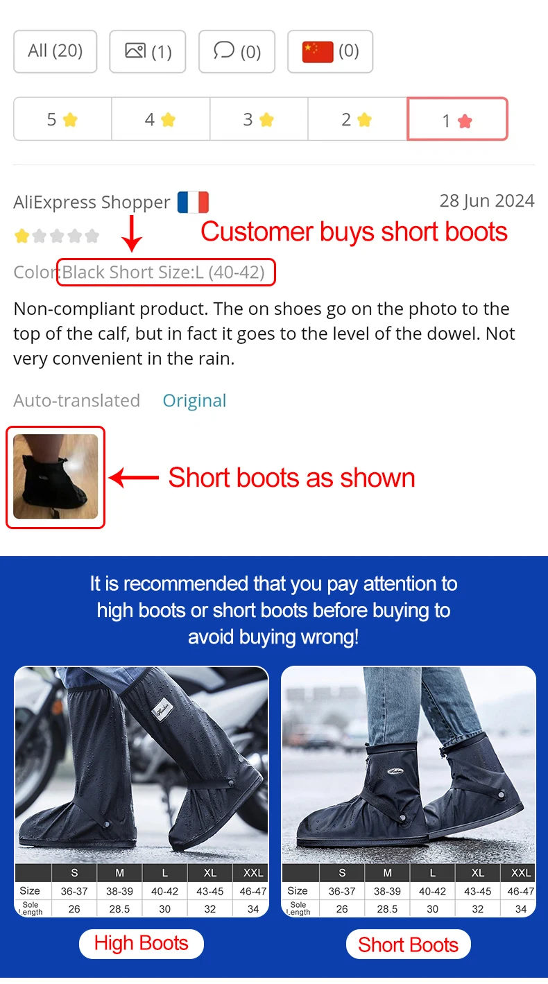 Description Picture 2 of itemRain Boot Shoe Cover Black Waterproof Reflector High Top Reusable Motorcycle Cycling Bike Clear Wear Shoes Dust Covers Men Women