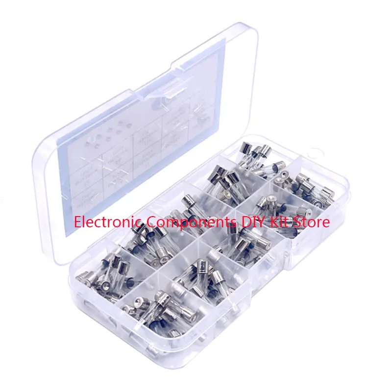 Glass Tube Fuse Kit 100pcs 5x20mm Assorted Amp 0.2A-25A 250V Storage Box