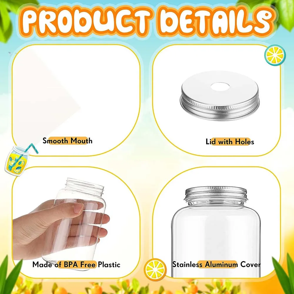 Plastic Mason Jars Juice Bottles,Drink Containers,Juicing Bottles,Clear Bulk Beverage Containers,16oz 3