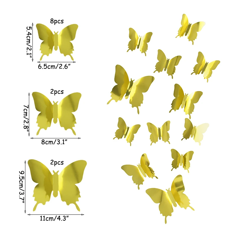 12Pcs/set Mirror Wall Stickers 3D Butterfly Wall Decal Art for Kids Room Home Wall Decoration Fridge Sticker Wedding Party 