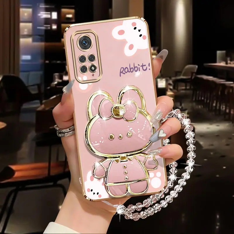 Diamond Wrist Strap Rabbit Phone Holder Case with Stand Cover