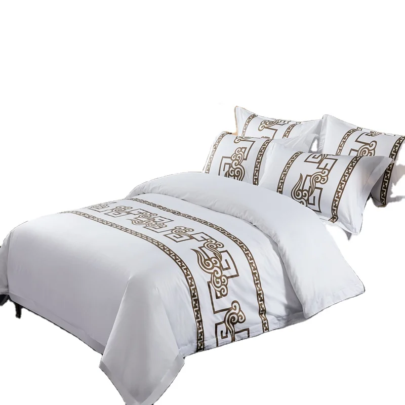 

Wholesale Hotel Linen 250TC White Duvet Cover Fitted Bed Sheet Set 3cm Stripe 100% Cotton Bedding Set
