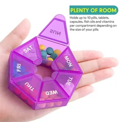 Compact Folding Pill Organizer - Portable Medicine Storage Box (7 cells purple)