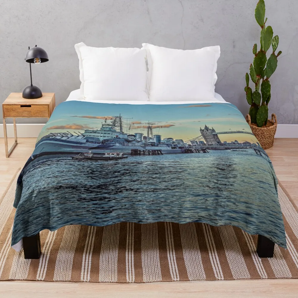 

#321 HMS Belfast and Tower bridge in London Throw Blanket WarmBlanket Beach Blanket