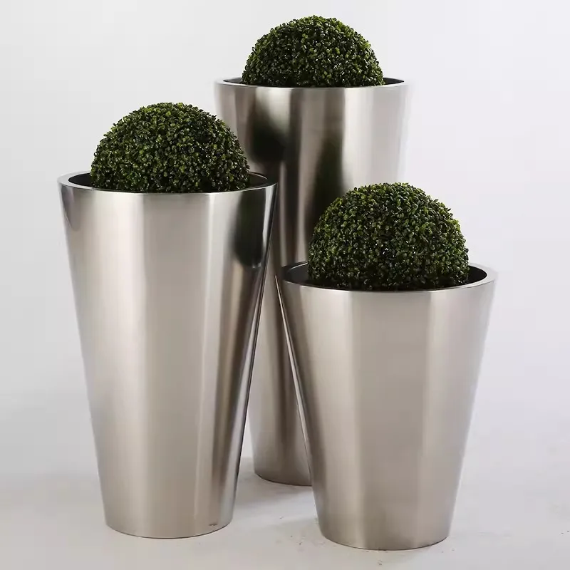

Stainless steel flowerpot Outdoor flower bed landscape outdoor flower tank movable planting box green plant stand cylinder flowe