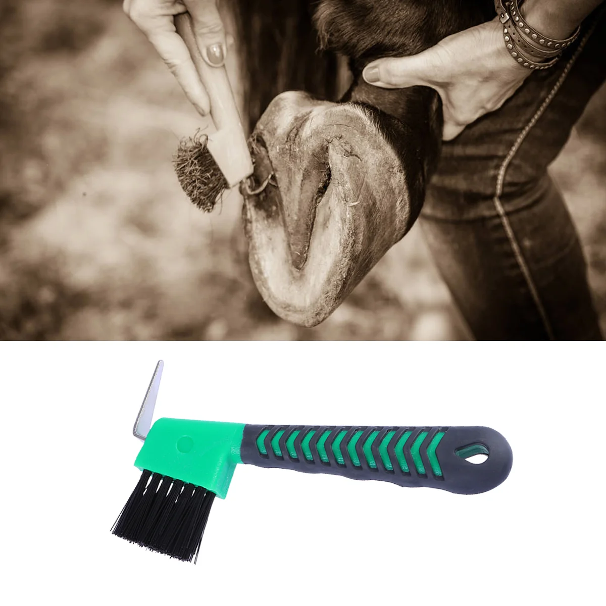 Horse Grooming Anti-Slip Grip Hoof Pick Rubber With Brush Nylon Horse Hoof Care Grooming Horseshoe Brush Professional Cleaning