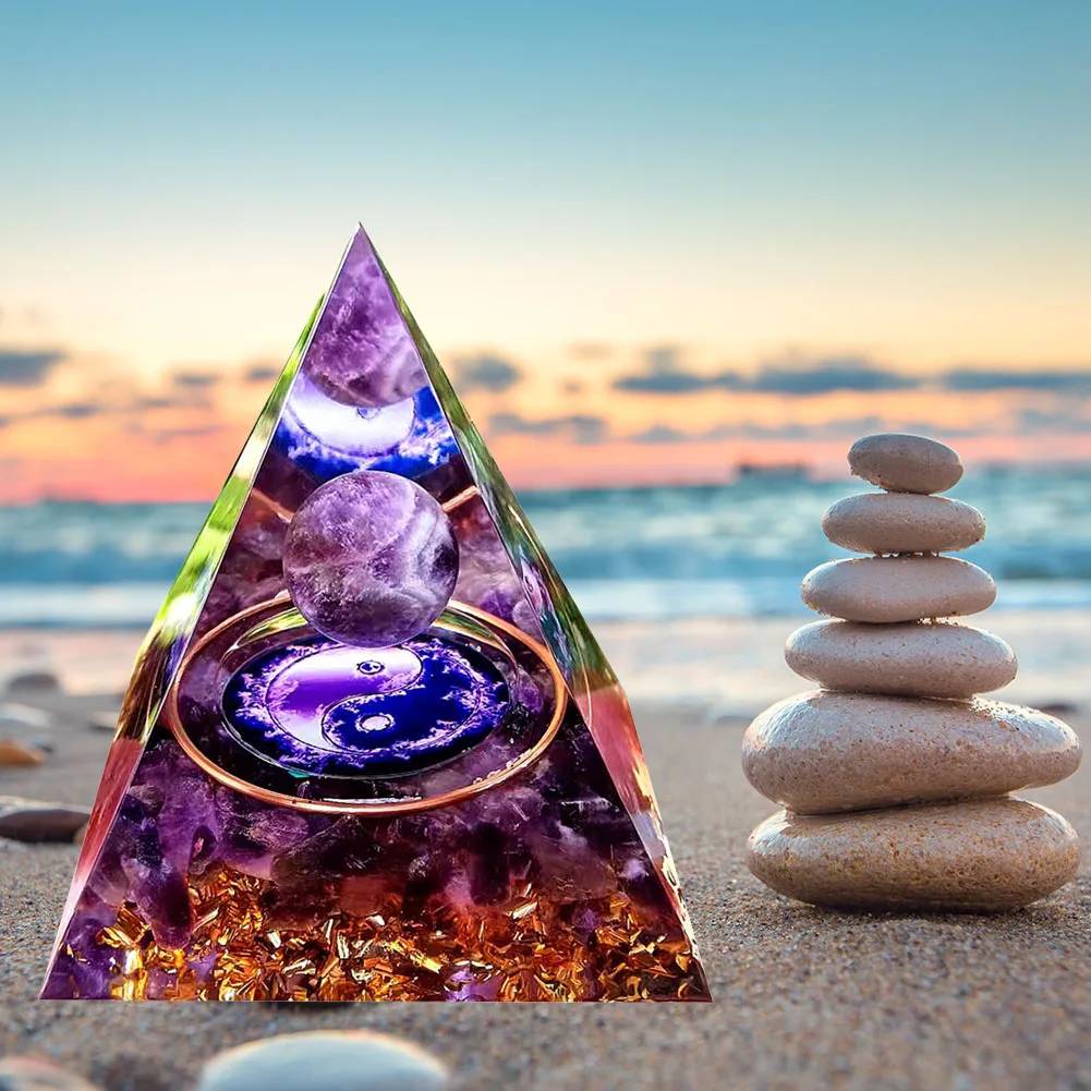 Ornament Crafts Crystal Stone Ornament Crystal Ornament Resin Ornaments Resin Crafts Natural Crystal Energy Generator Pyramid Peridot Amethyst Reiki Healing Chakra Resin Pyramid Egyptian Decor Room Decoration 1pc