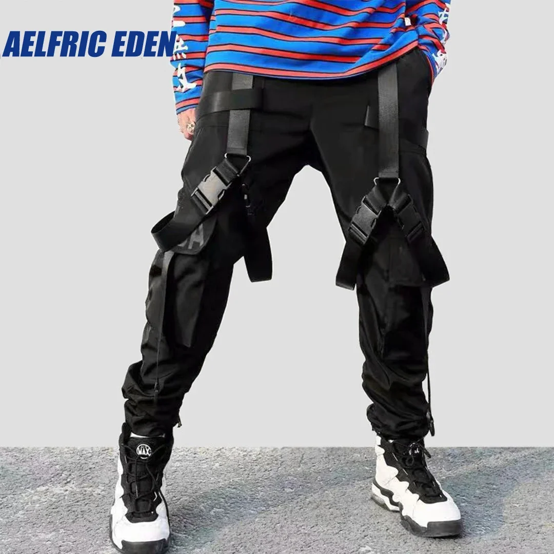 

Aelfric Eden Buckle Ribbon Joggers Pants 2023 Hip Hop Cargo Pants Pockets Men Streetwear Harajuku Harem Pants Hip Hop Sweatpants