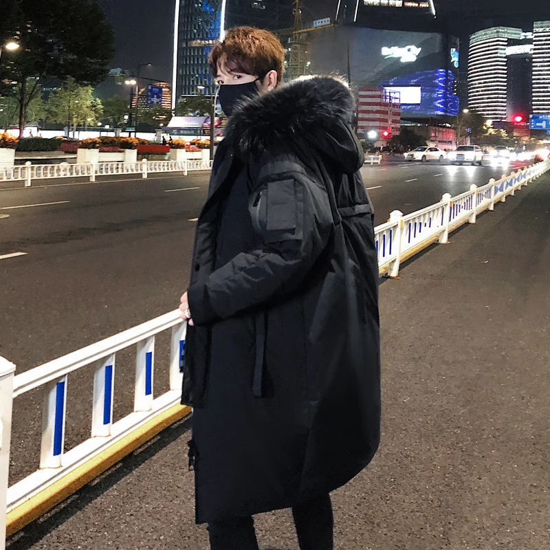 Mid-Length Couple down Jacket off-Season New Hooded Fur Collar Fashion Loose Men's and Women's Warm Coat Fashion