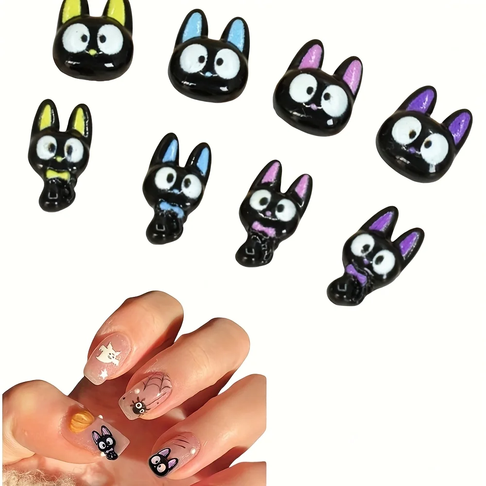 40Pcs 무작위 혼합 가을 도파민 뼈 날개 무지개 고양이 할로윈 해골 활 작은 네일 아트 장식 매력 액세서리